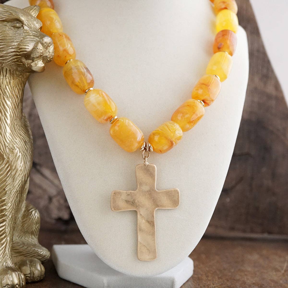 Chunky Statement Necklace – Acrylic Beads Gold Cross Necklace