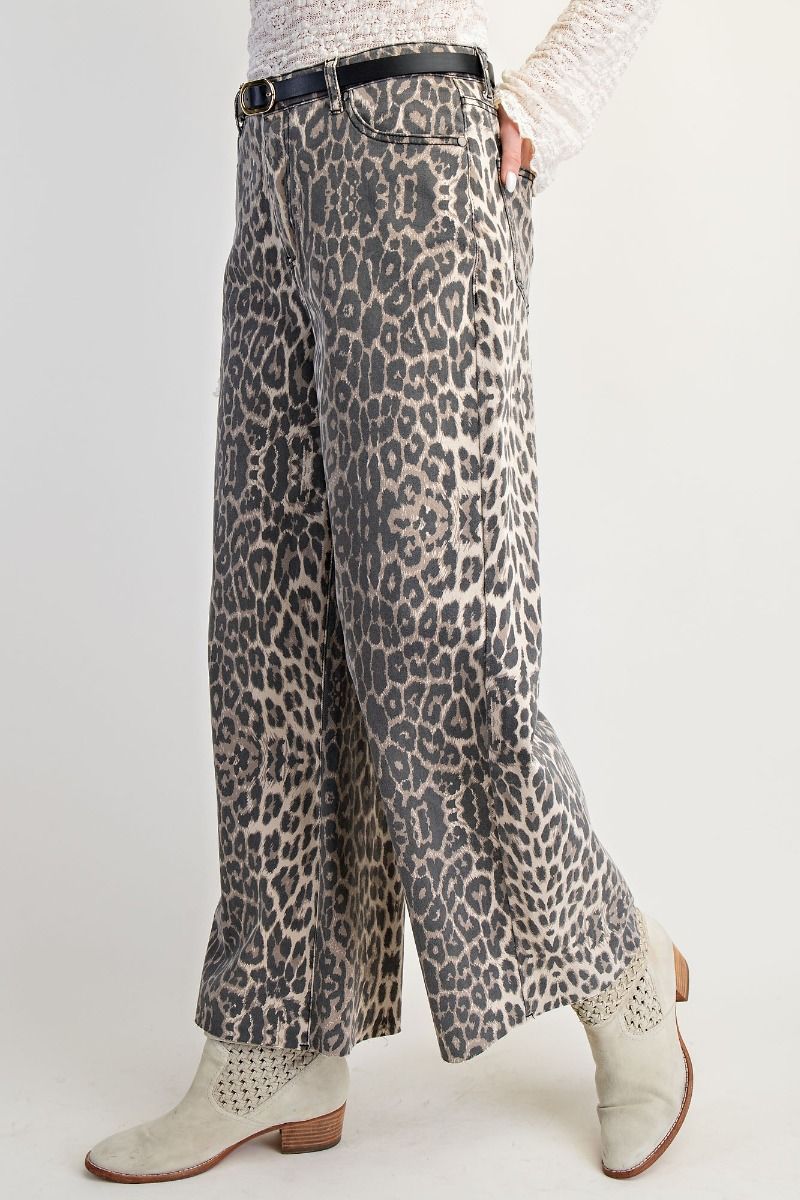 EASEL Leopard Print Washed Twill Pants