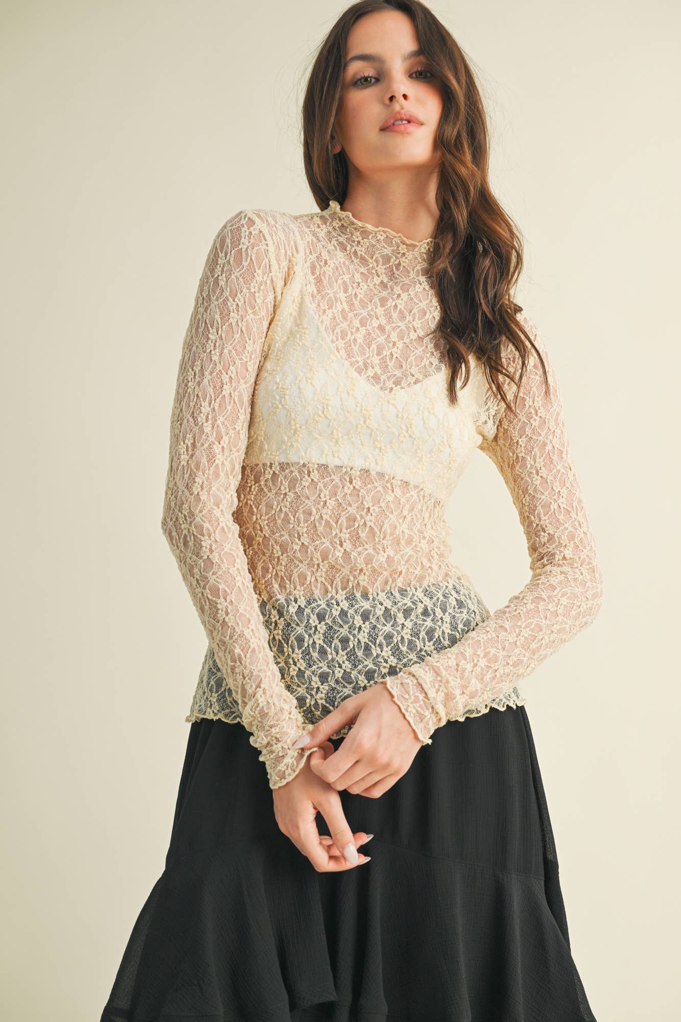 Demi Softened Versatile Lace Mock Neck Top