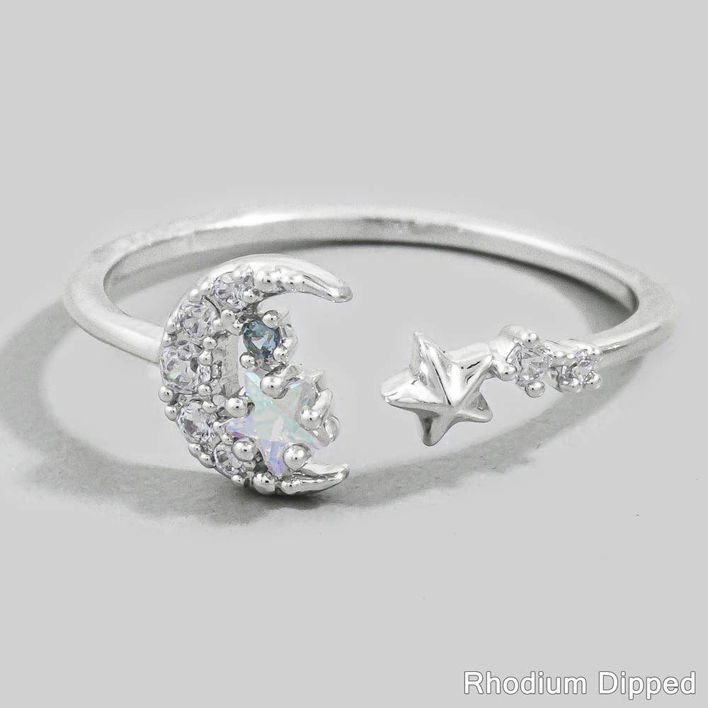 Cz Celestial Moon And Star Cluster Cuff Ring