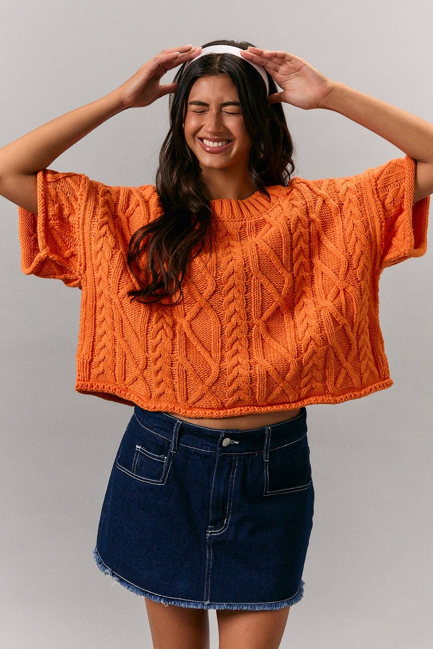 Round Neck Short Sleeve Sweater Top