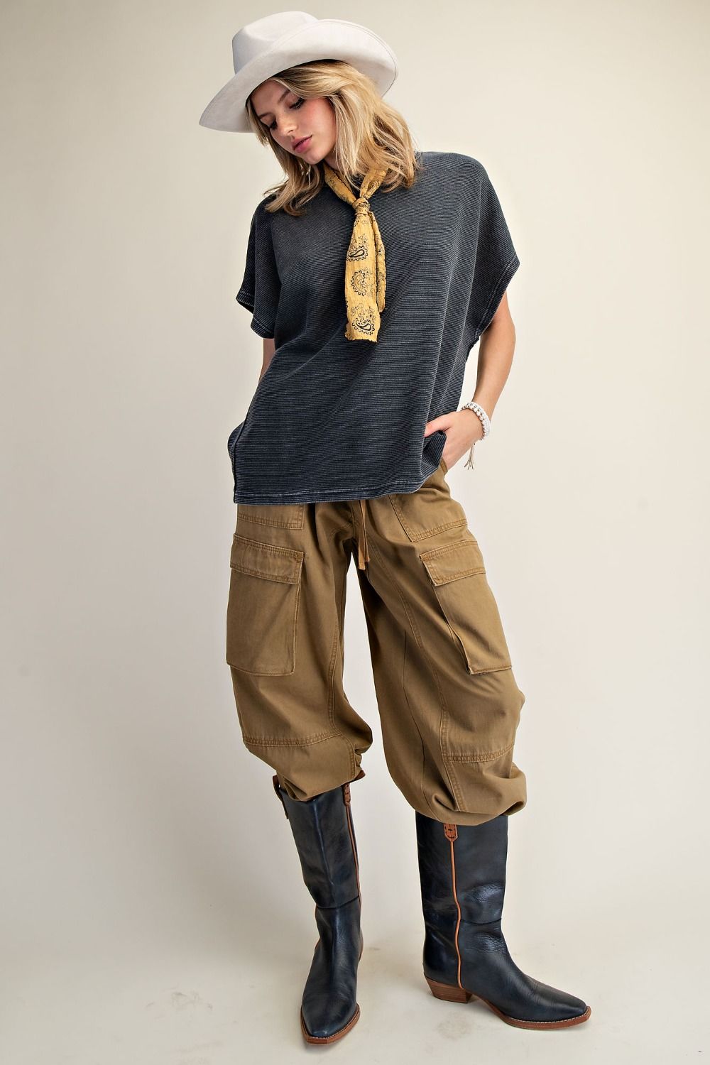 Easel Drop-Shoulder Textured Washed Top