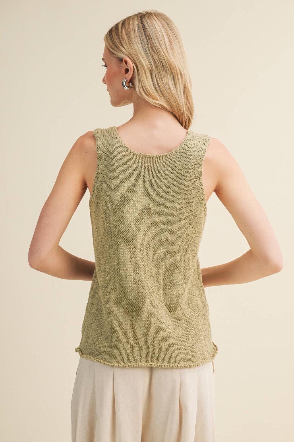 Textural Knit Raw-Edge Sleeveless Top