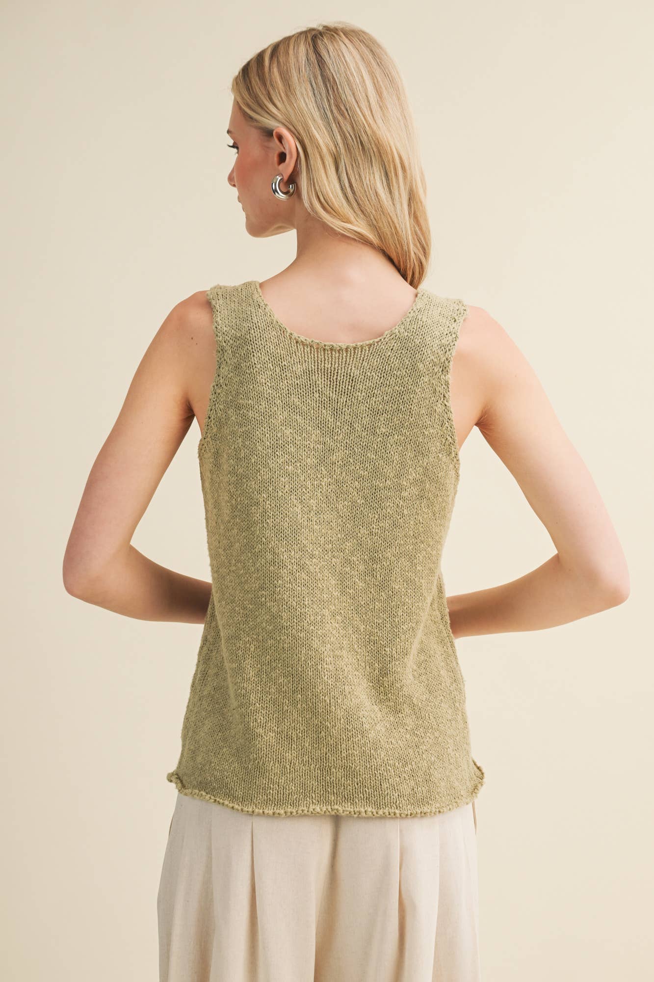 Textural Knit Raw-Edge Sleeveless Top
