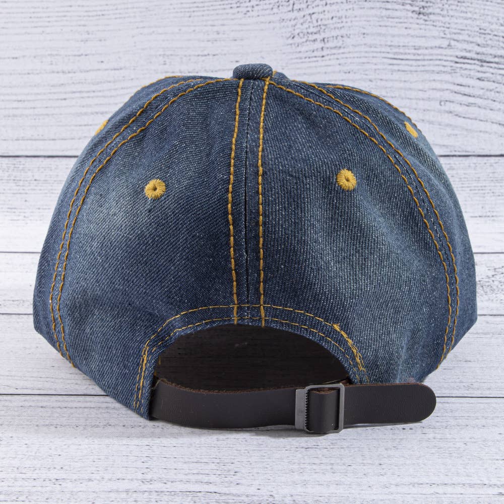 Crystal Star Studded Brim Denim Baseball Cap