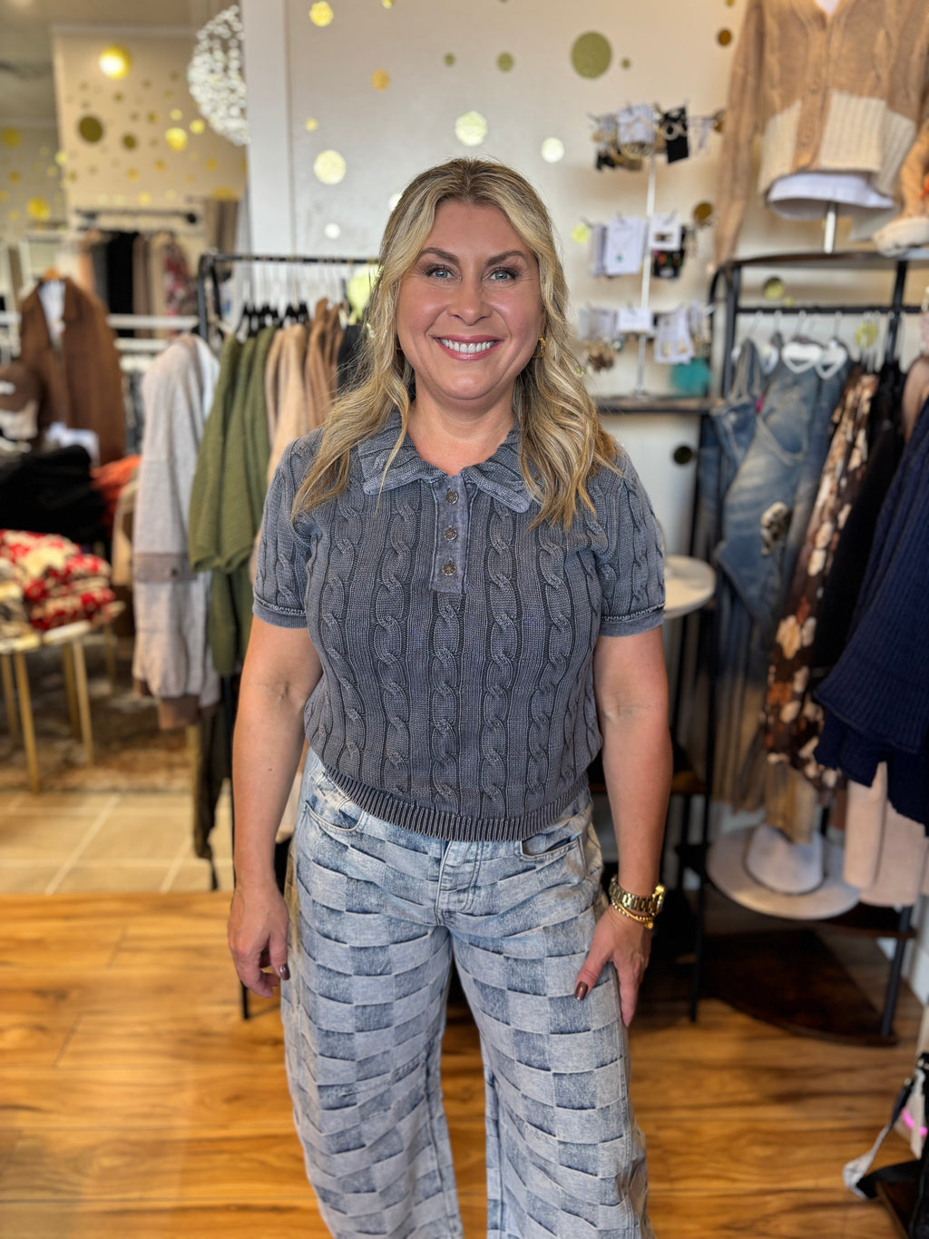 Cayce Collared Short Sleeve Sweater