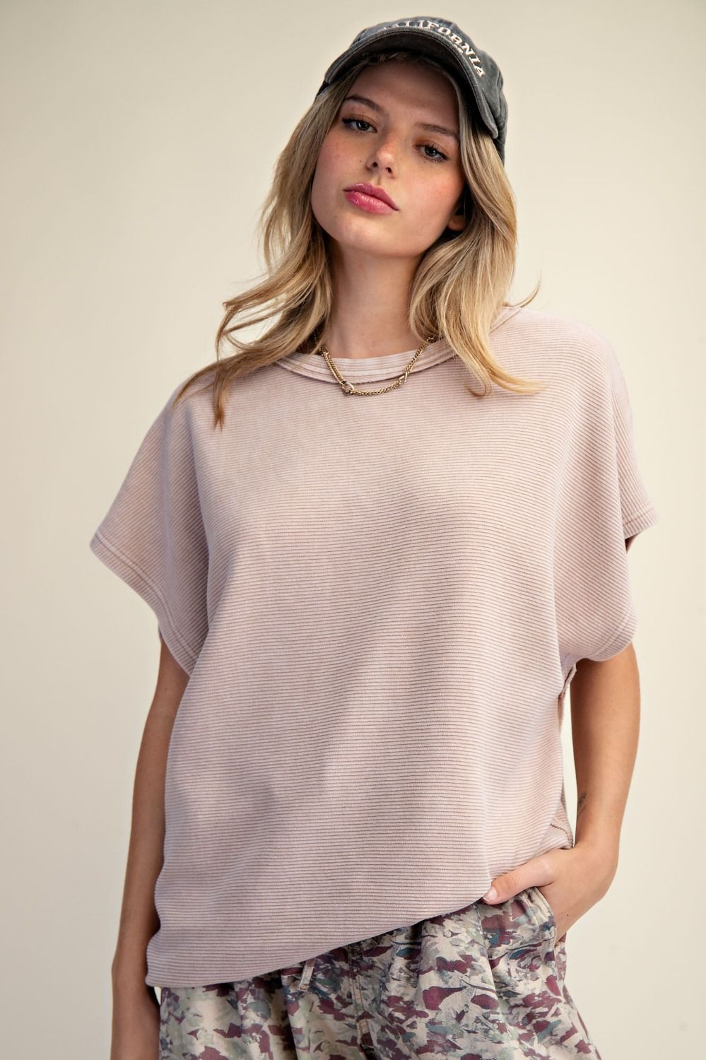 Easel Drop-Shoulder Textured Washed Top