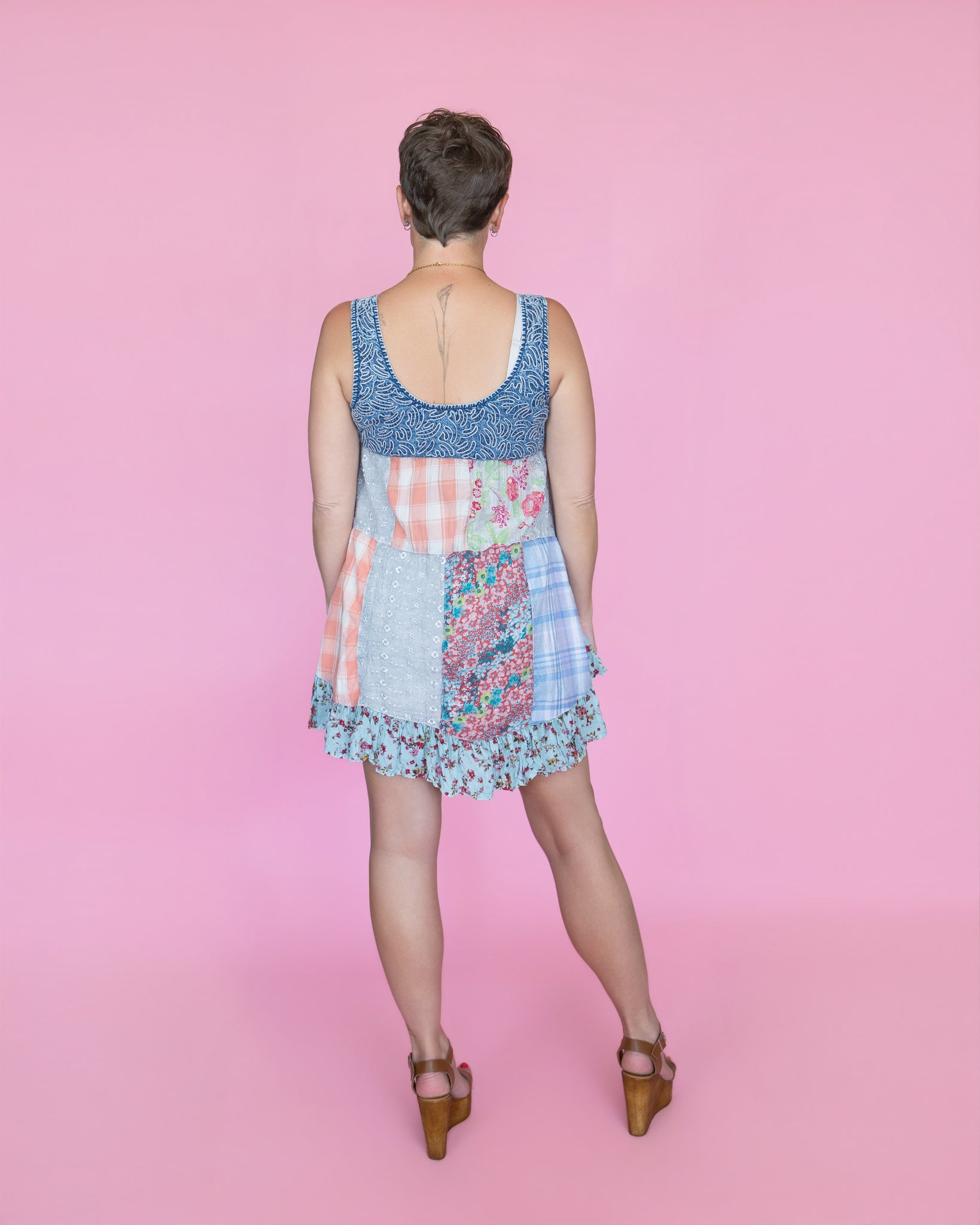 Boho Fusion Denim And Plaid Flowy Tank Top
