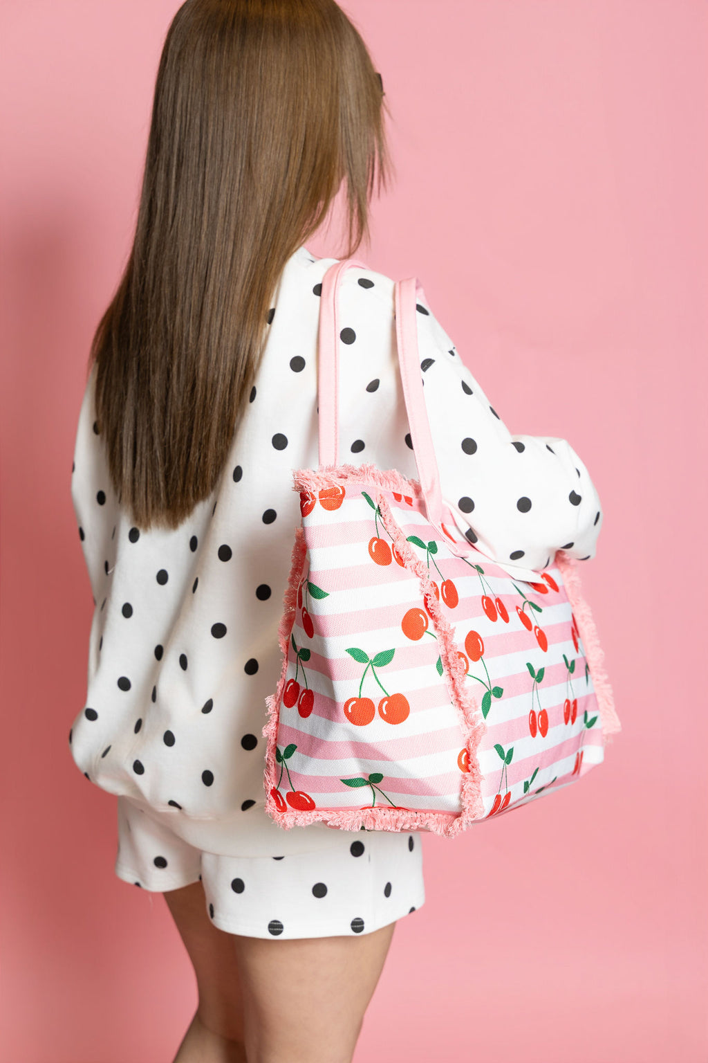 Cherry Stripe Fringe Tote Bag