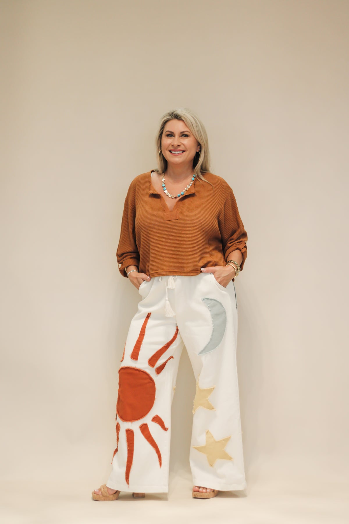 Sun Moon Star Patch Wide Pants
