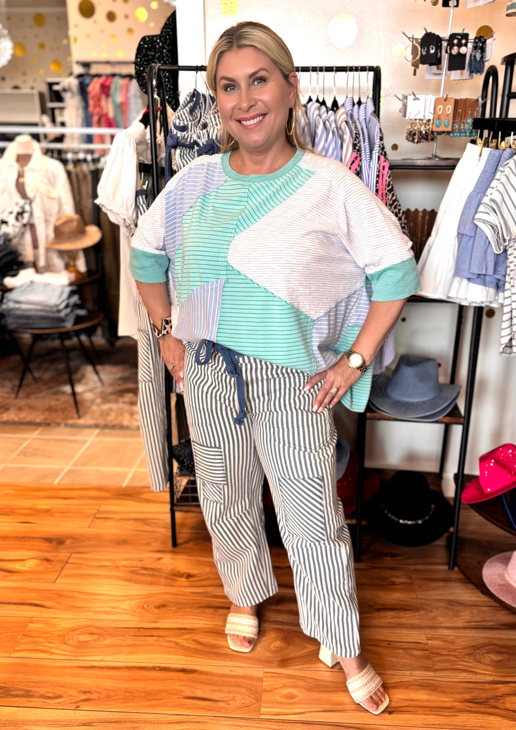 Winay Easel Striped Mix Media Tee