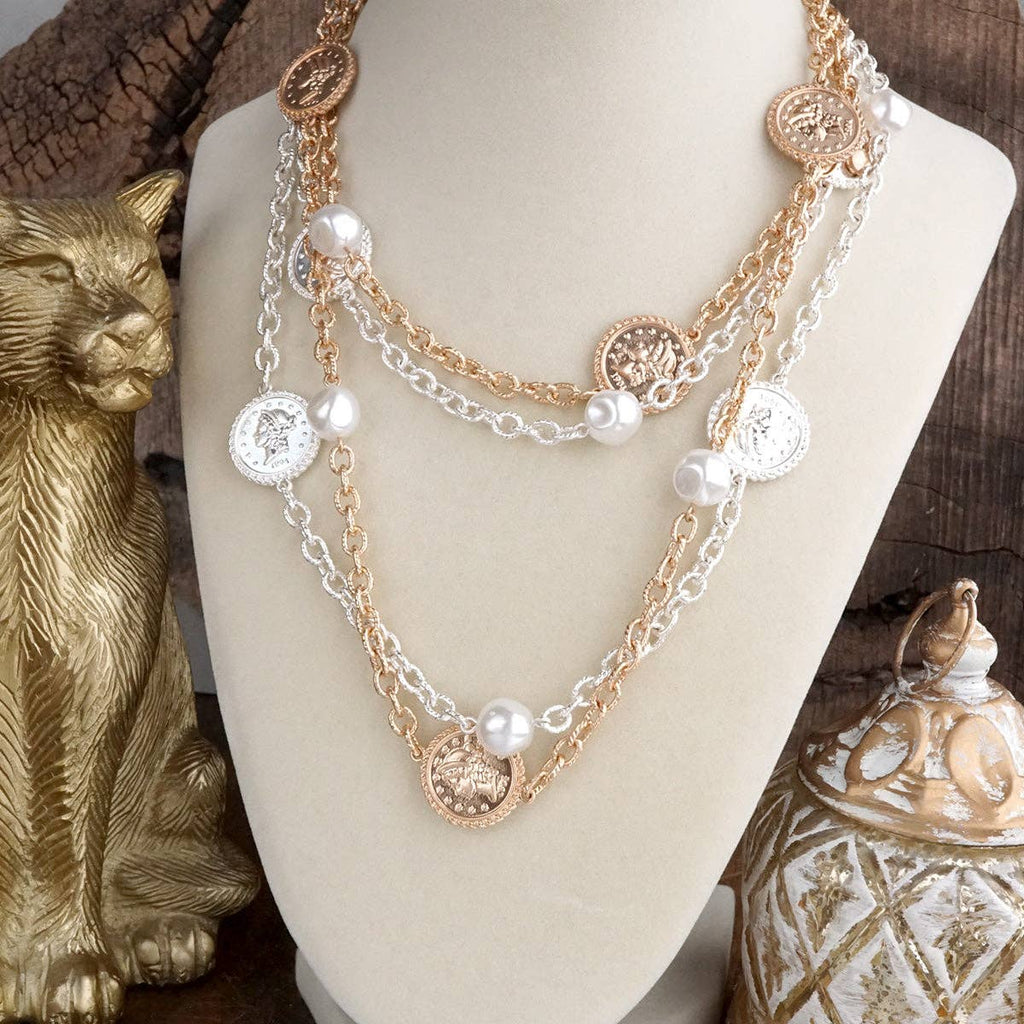 Starlit Relics – Coin & Pearl Station Necklace
