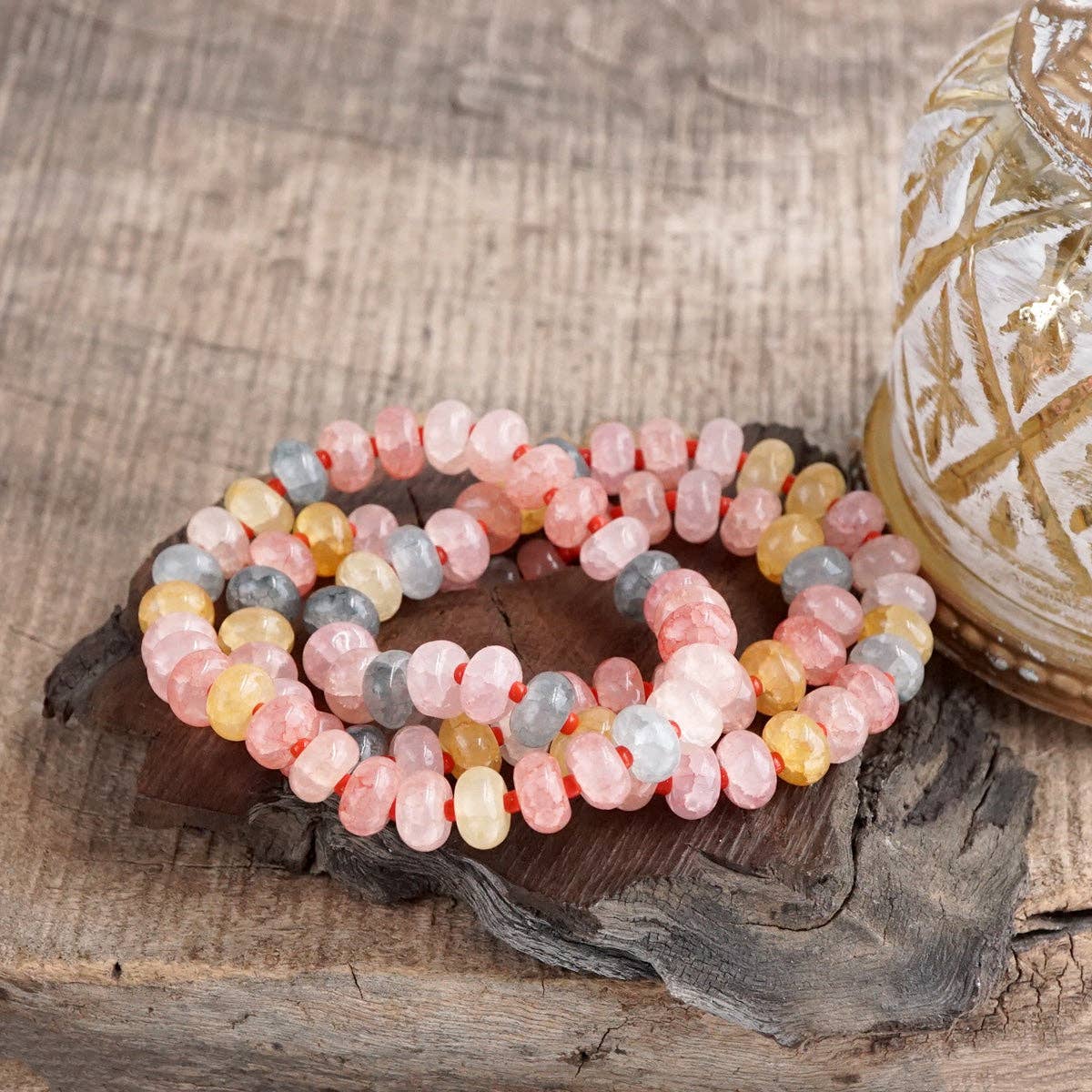 Sunlit Drift – Crackle Glass Rondelle Bracelet Set