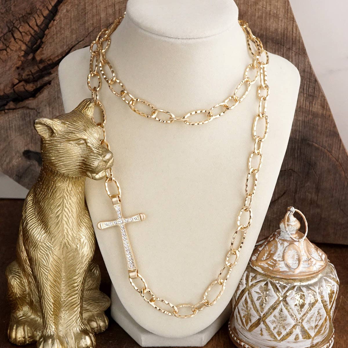 Side Cross Long Necklace - Gold Tone – Faithline