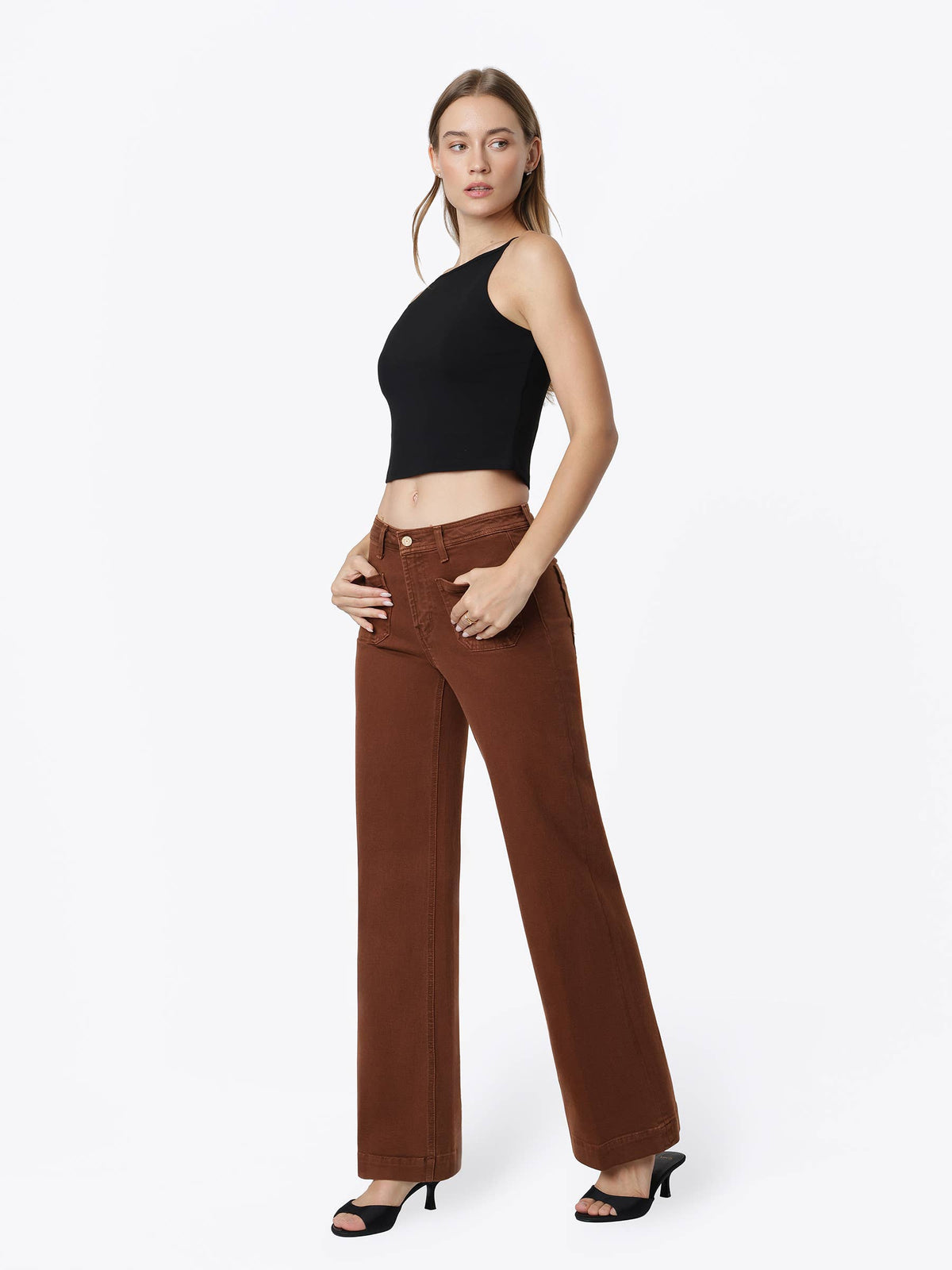 Cambria High Rise Patch Pocket Wide Jeans