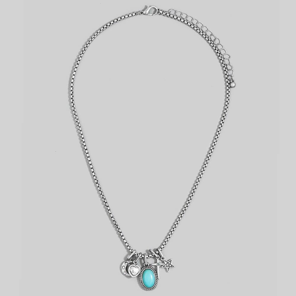 Western Turquoise & Celestial Multi-Charm Box Chain Necklace