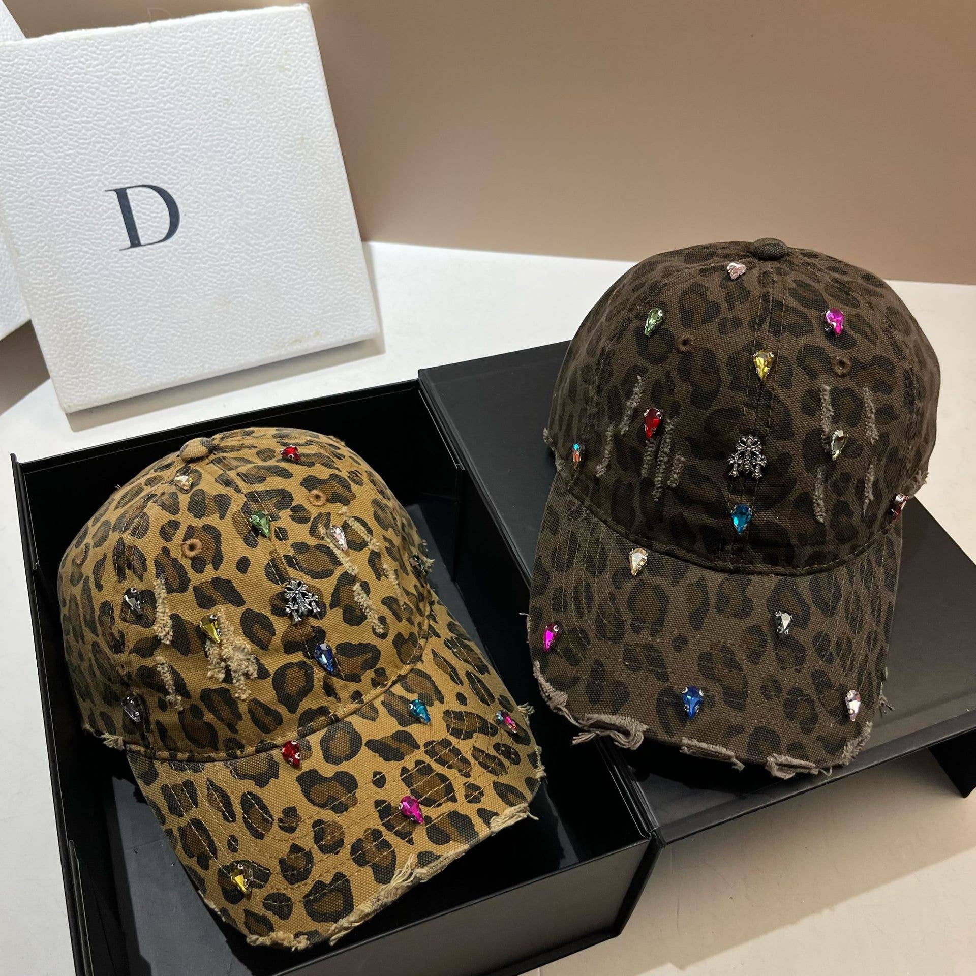 Jewelled Leopard Print Fashion Cap