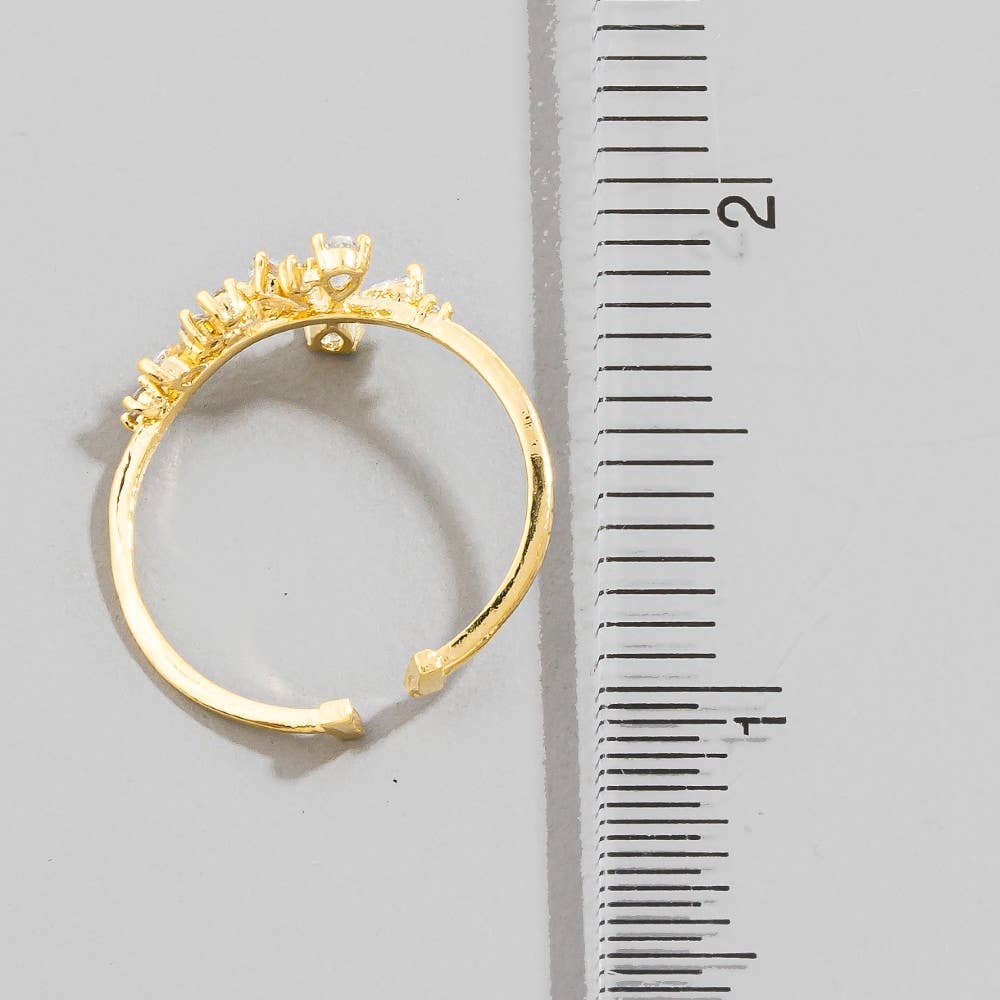 Gold Dipped Cz Adjustable Band Flower Ring