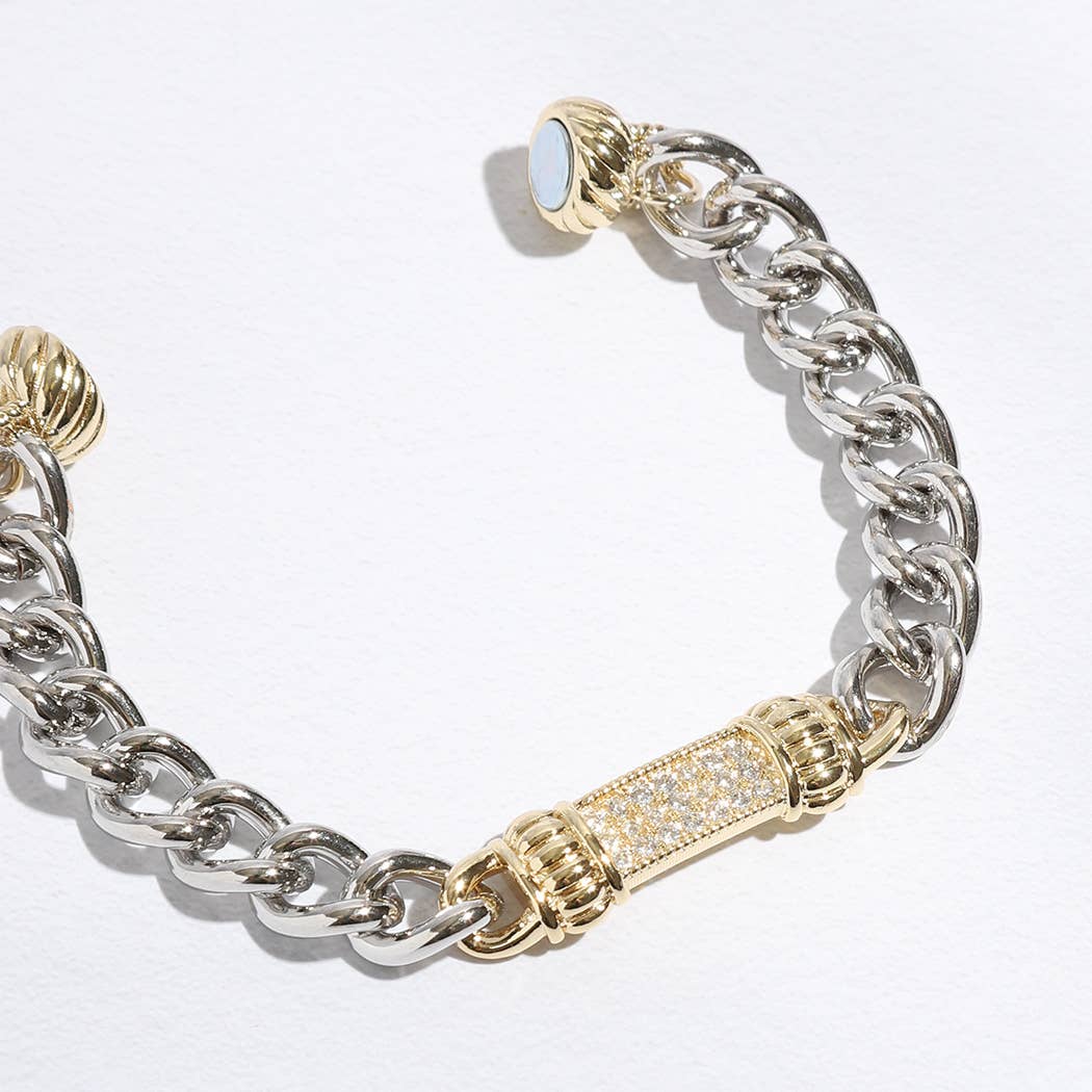 CZ Stone Paved Bar Pointed Chain Magnetic Bracelet