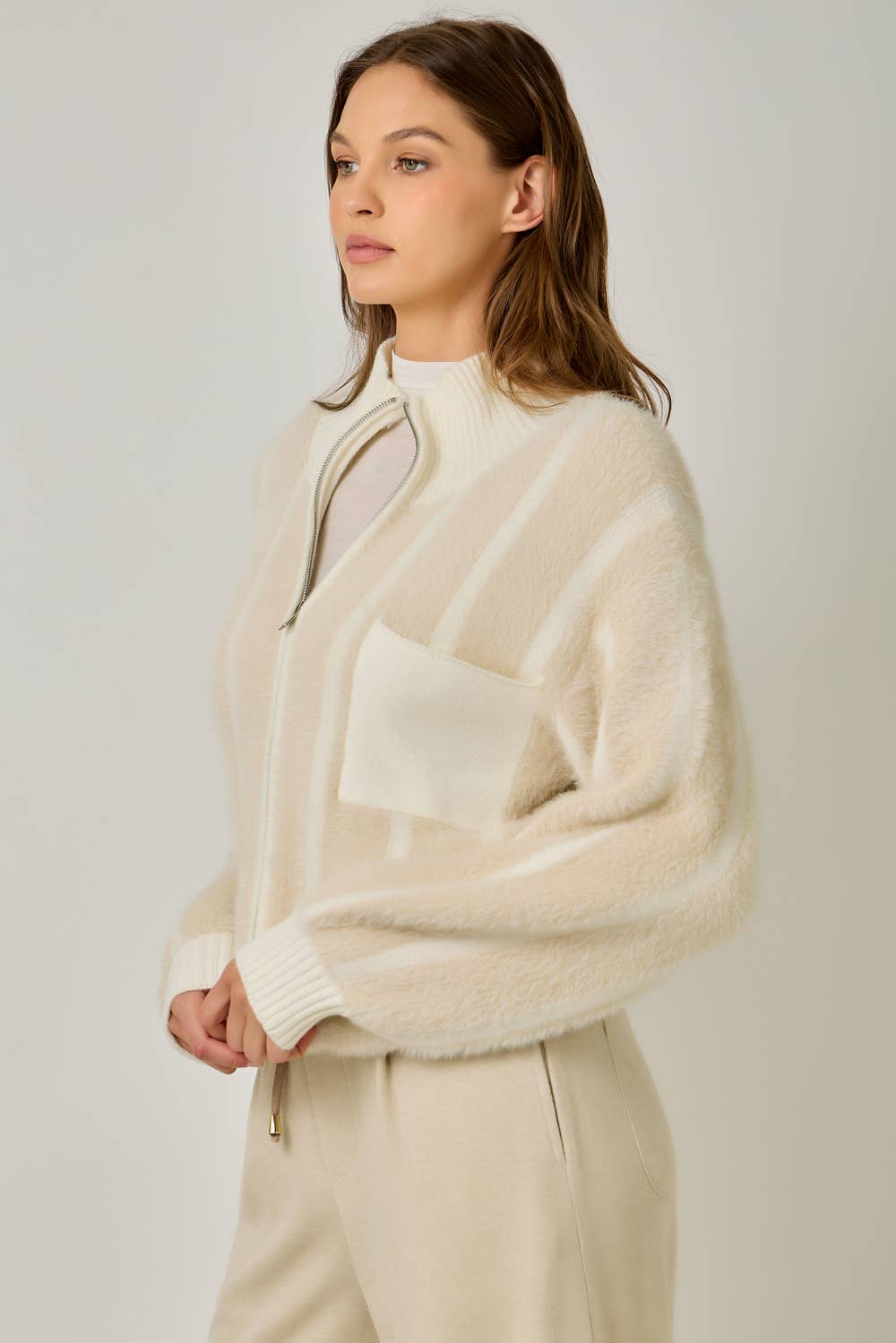 Fuzzy Zip-Up Sweater Jacket