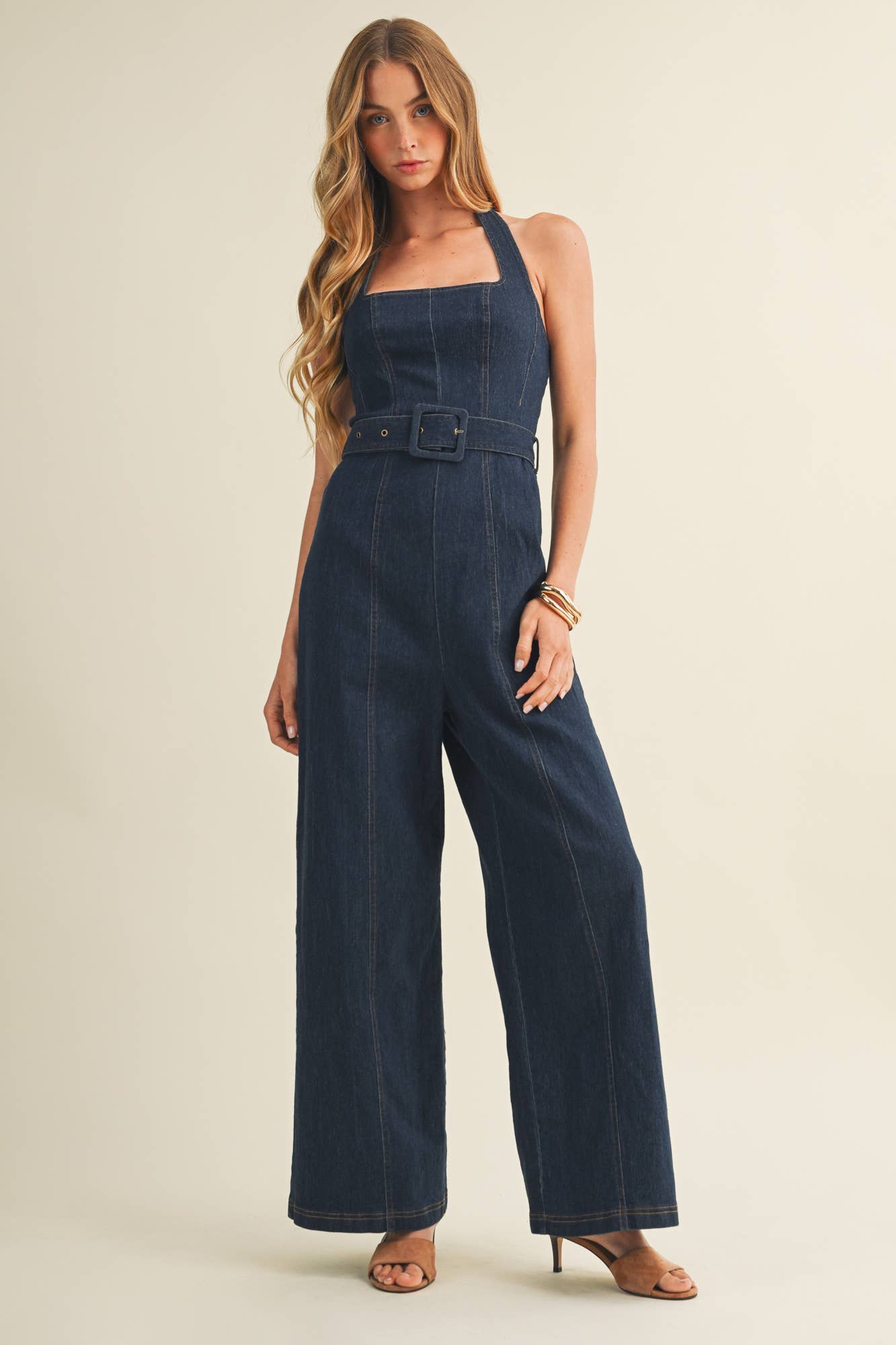 Square-Neck Halter Wide-Leg Jumpsuit