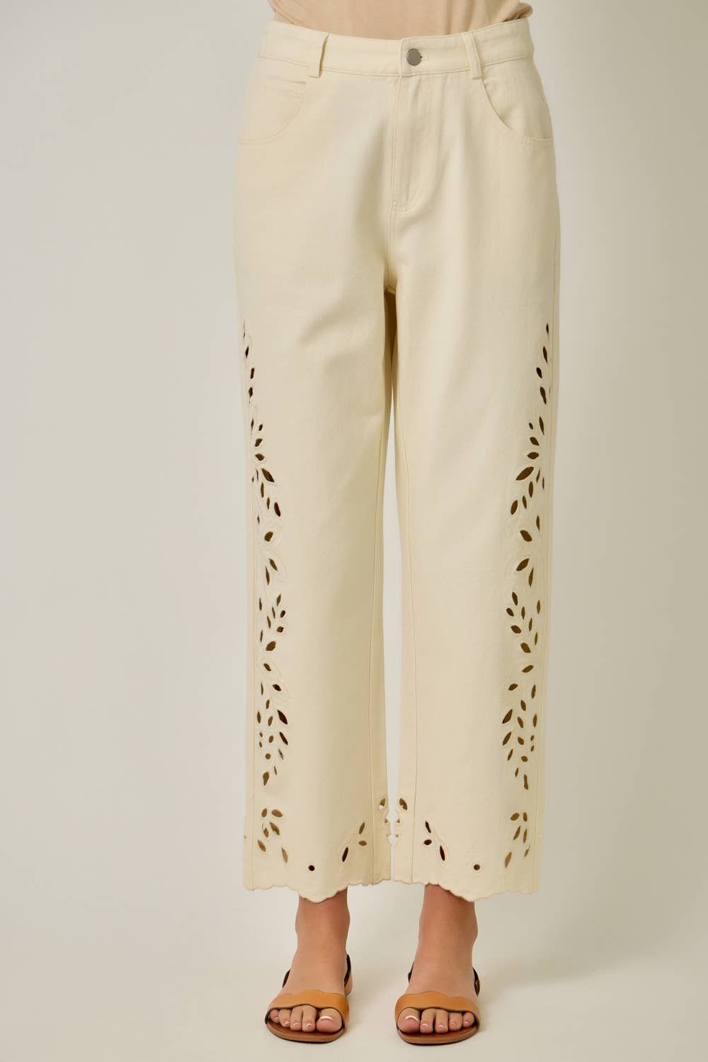 Eyelet Cutouts Trendy Embroidered Straight Leg Jeans