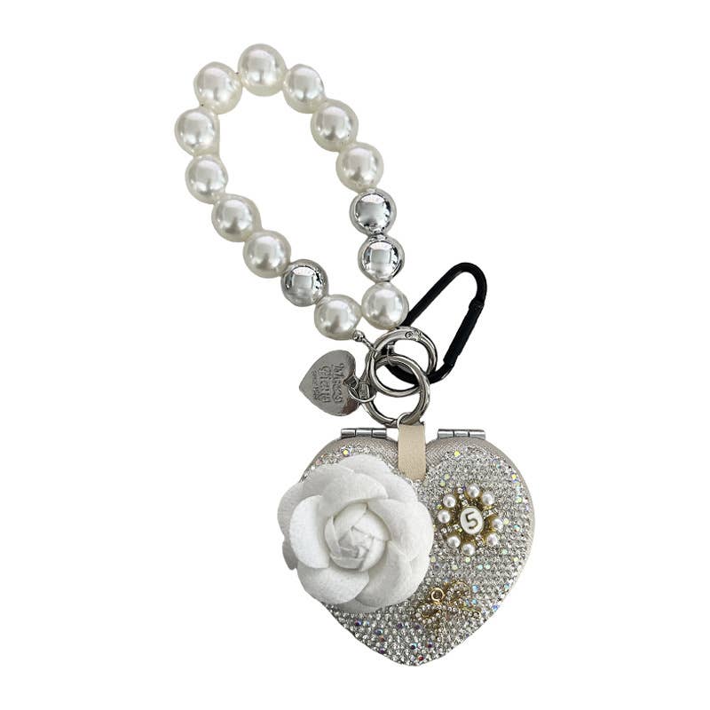 Heart Mirror Keychain with Flower and Pearl Charm 60261