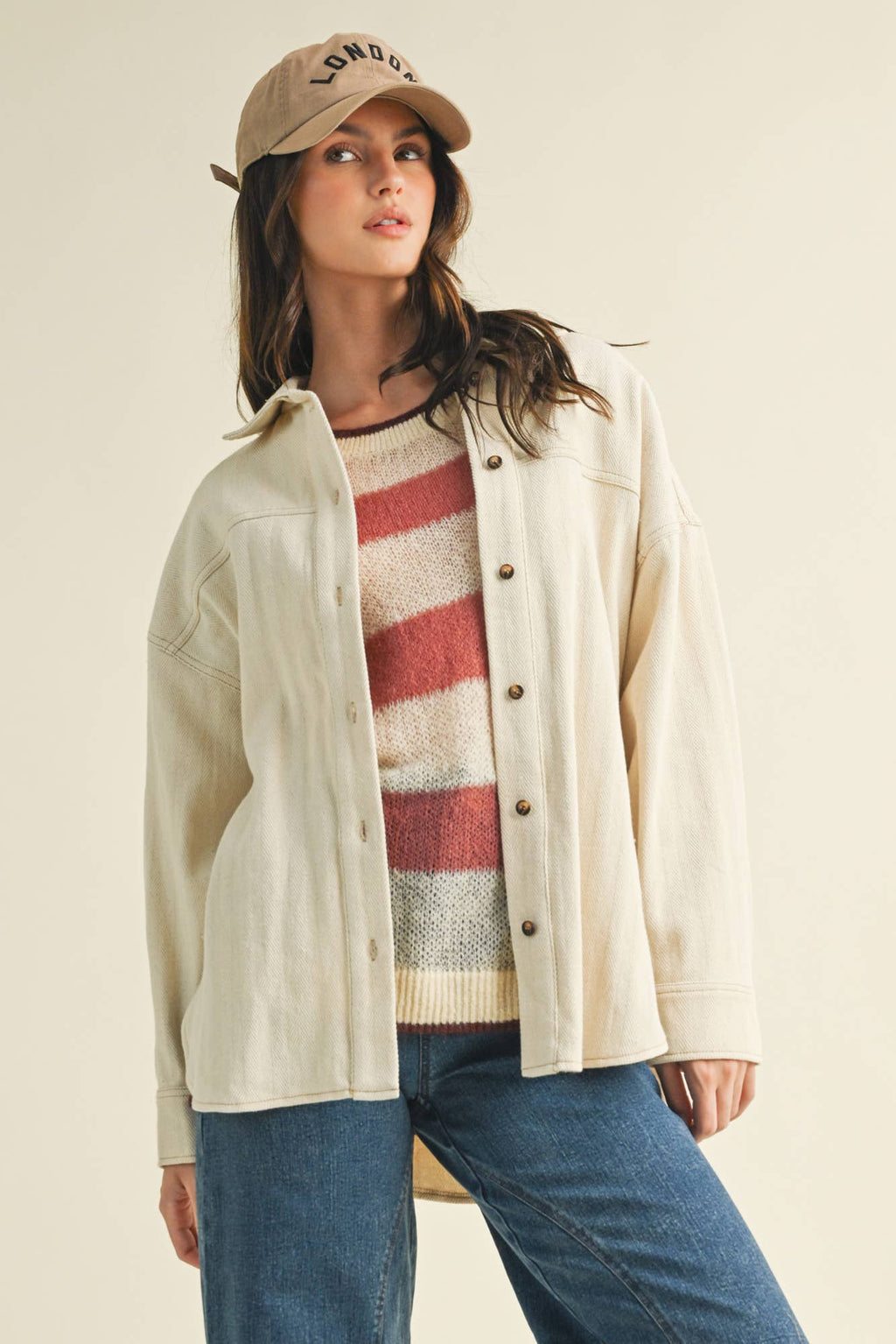 Lorie Button Down Jacket Shirt in Cream