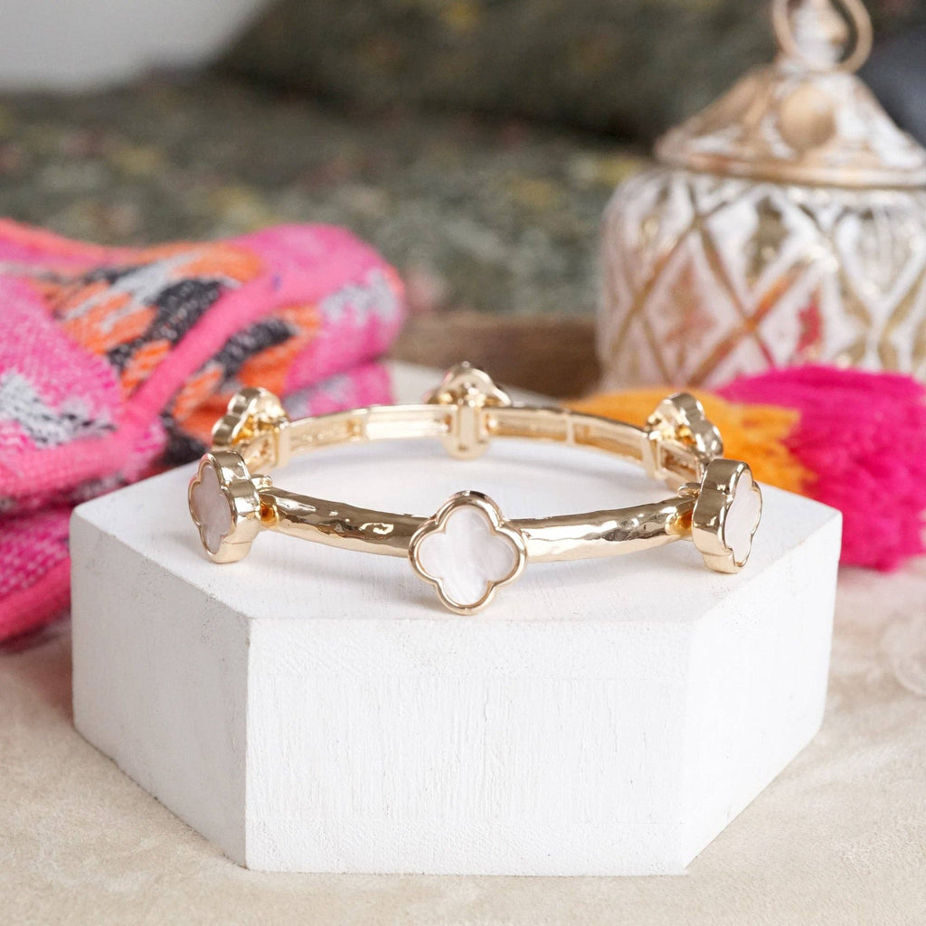 Clover Stretchy Bangle Bracelet – White, Pink, Mint, Tortoise