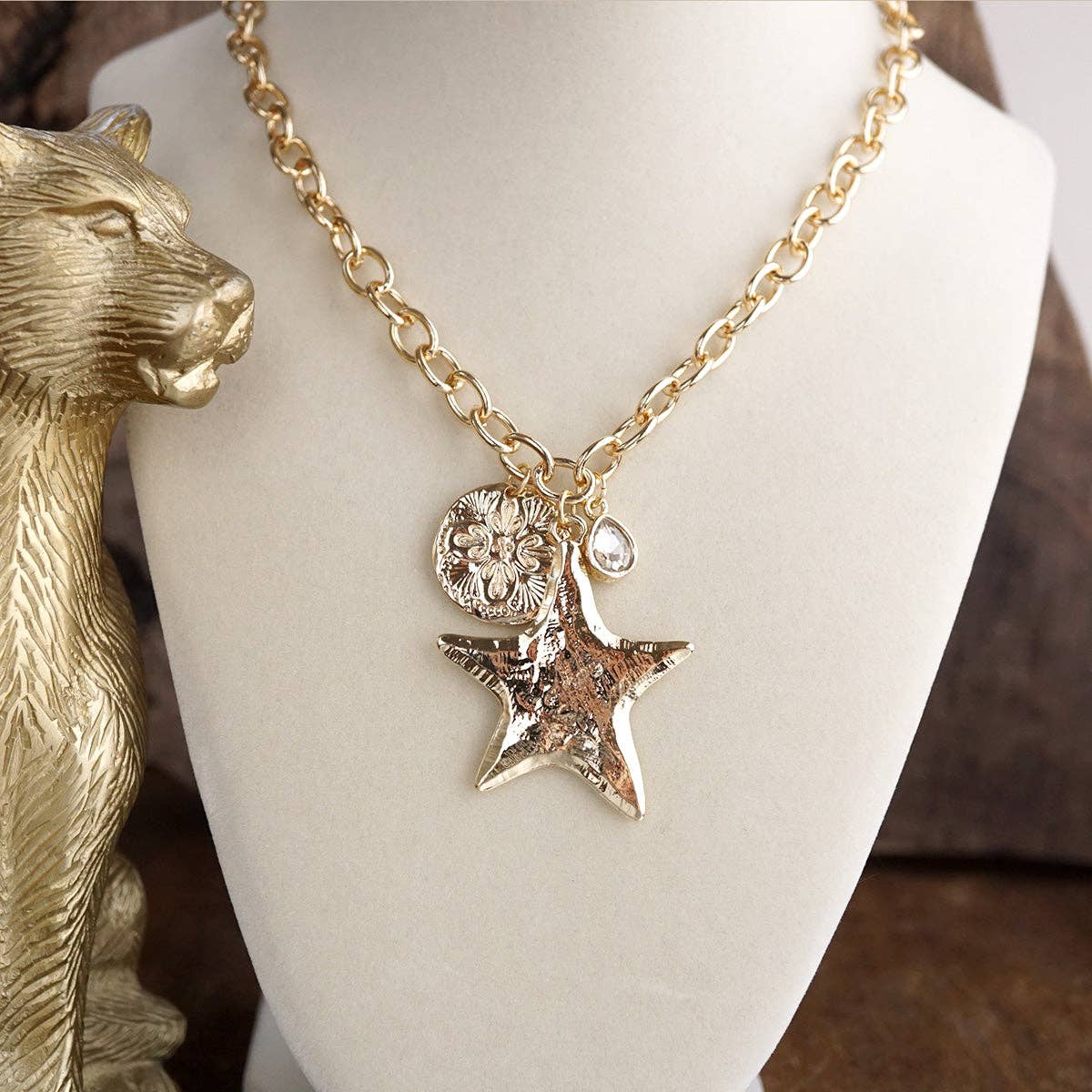 Golden Keepsake – Mixed Charm Star Necklace