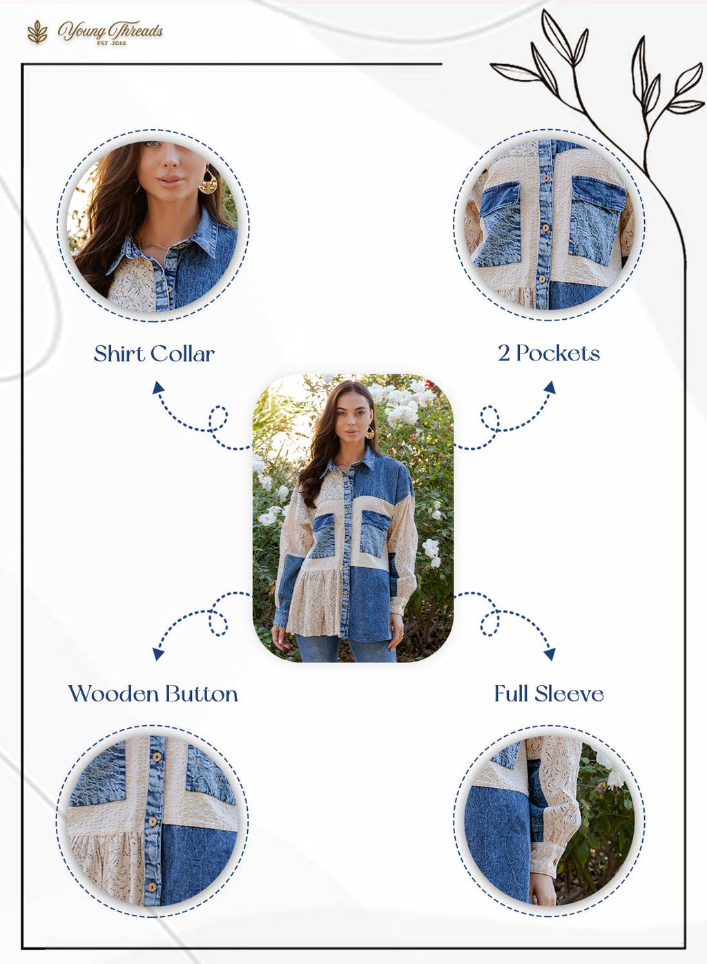 Boho Spliced Denim and Lace Spring Summer Shirt Jacket