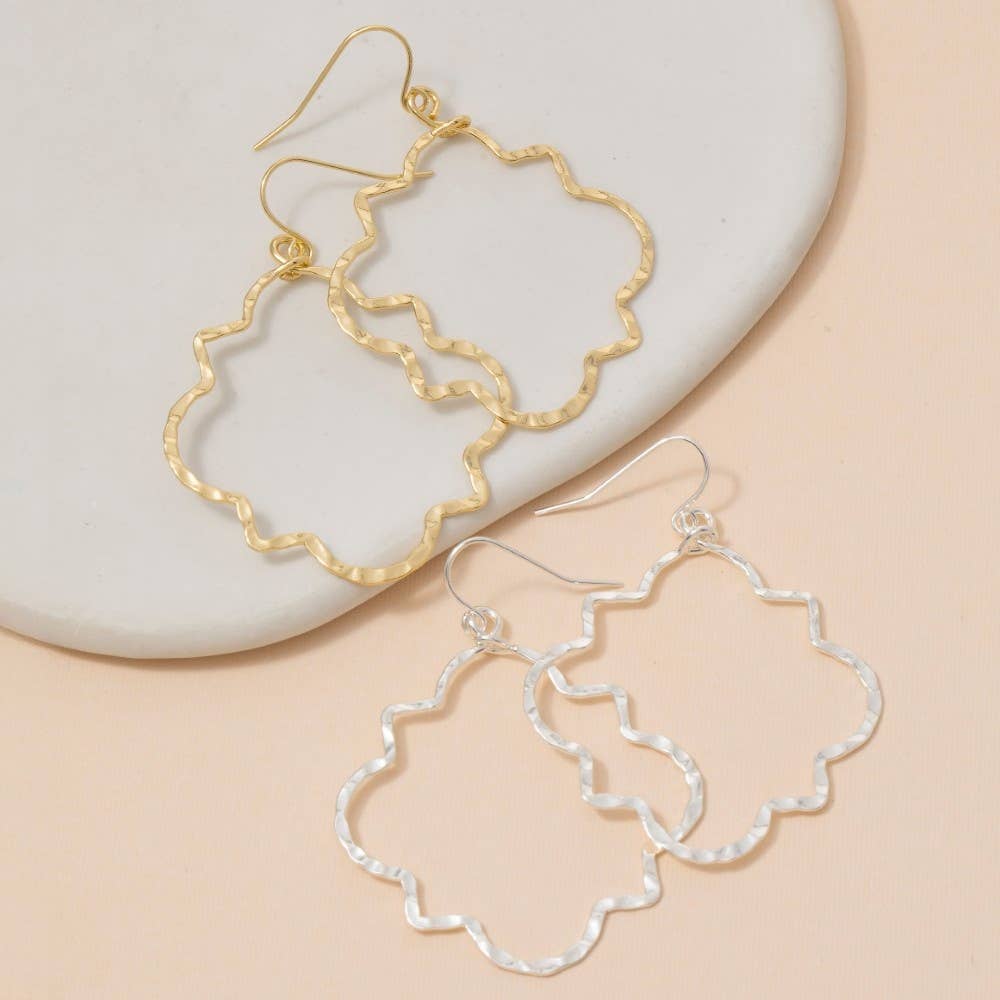 Gold Dipped Hammered Layered Wavy Hoops Dangle Earrings