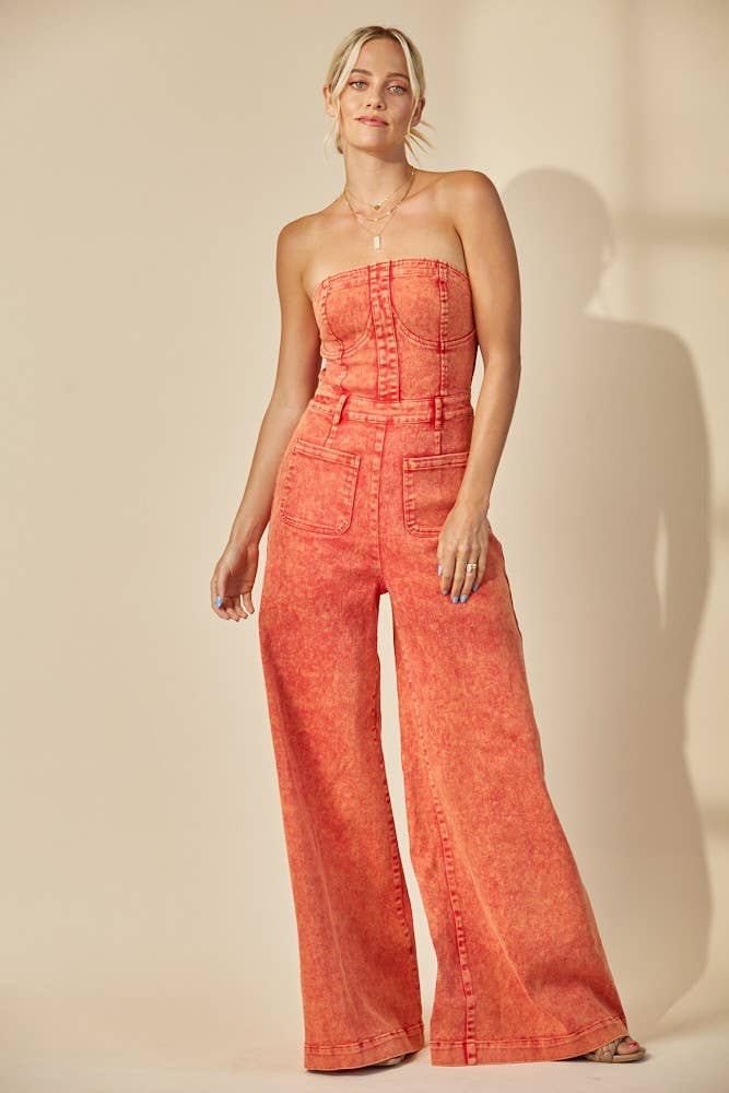 Boho Babe Mineral Wash Wide Leg Jumpsuit