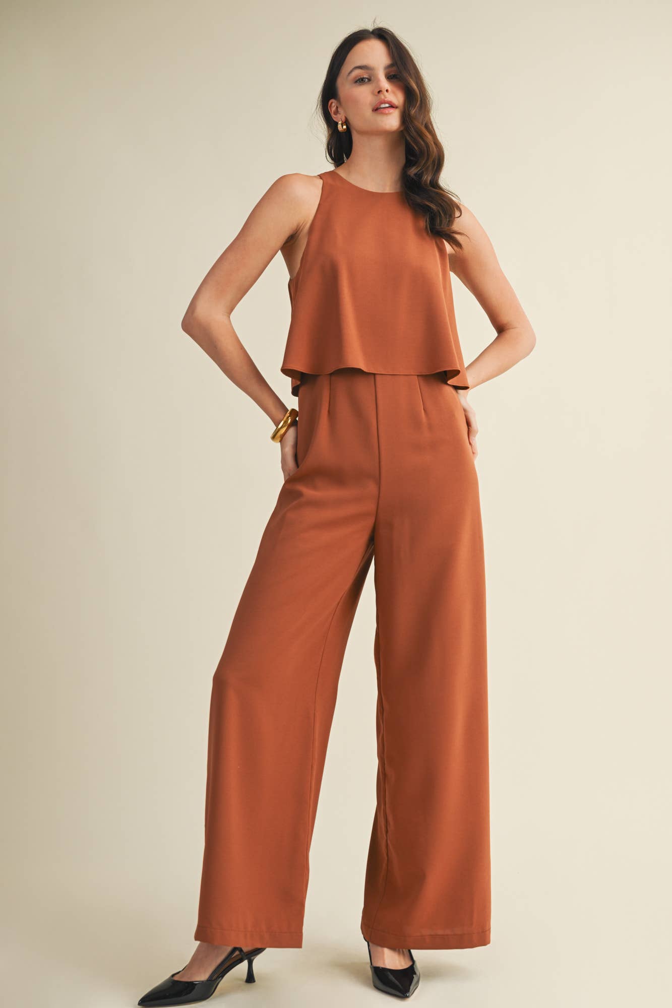 Lola Sleeveless Jumpsuit in Soft Hazel