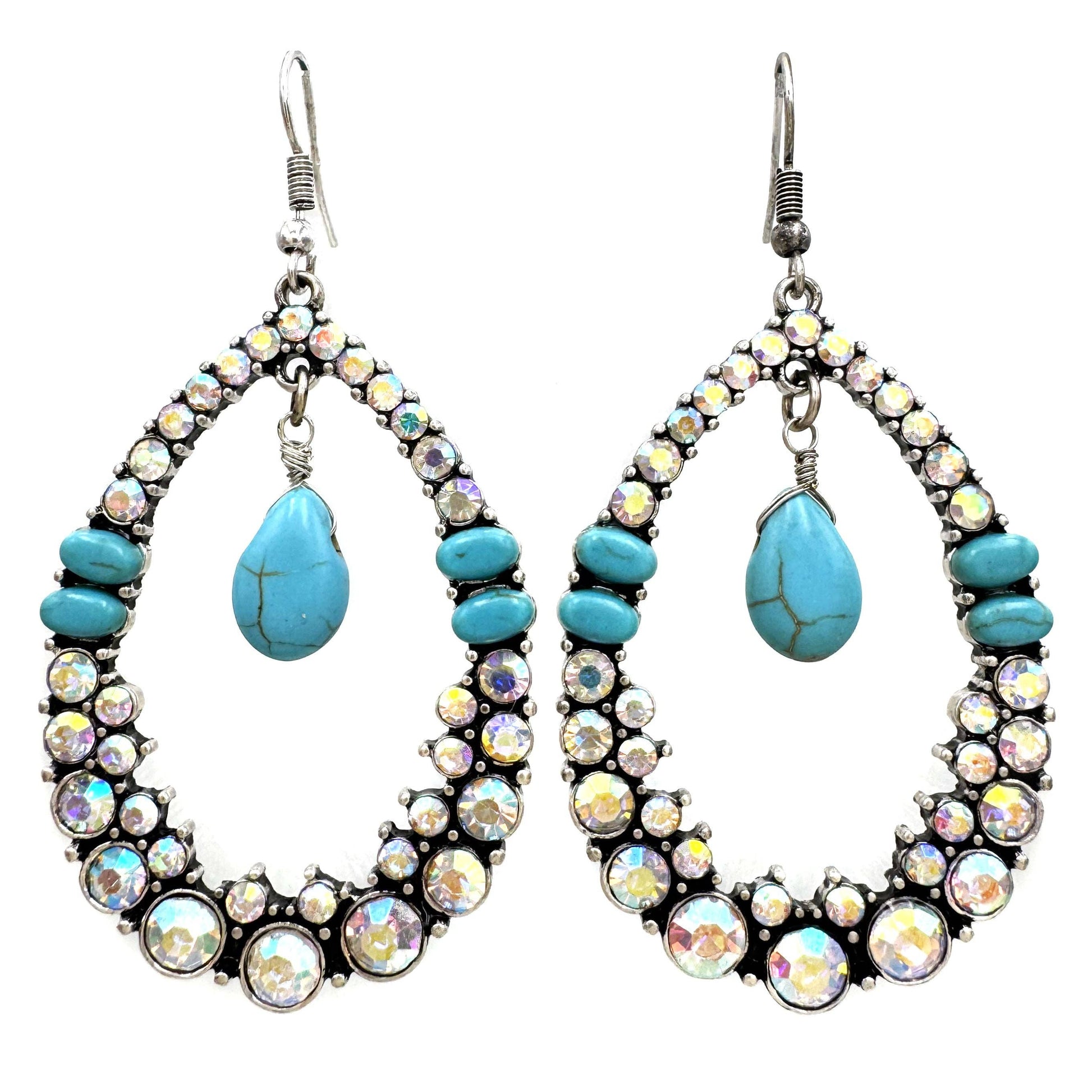 Teardrop AB Rhinestone Turquoise Earrings