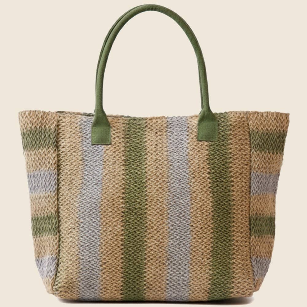 Large Straw Braided Striped Tote Bag