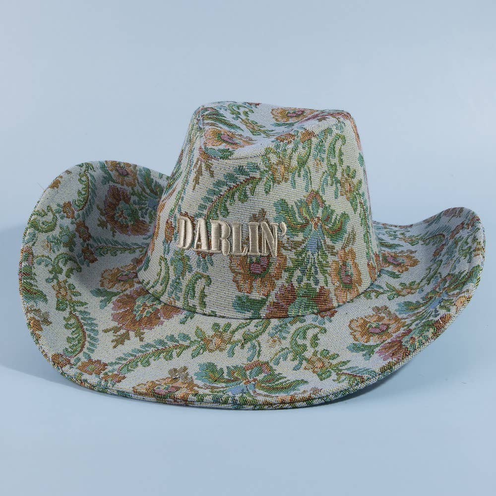 Darlin Embroidered Floral Tapestry Cowboy Hat