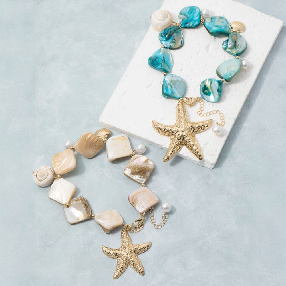 Marbled Shell Statement Bracelet With Starfish Pendant & Sea