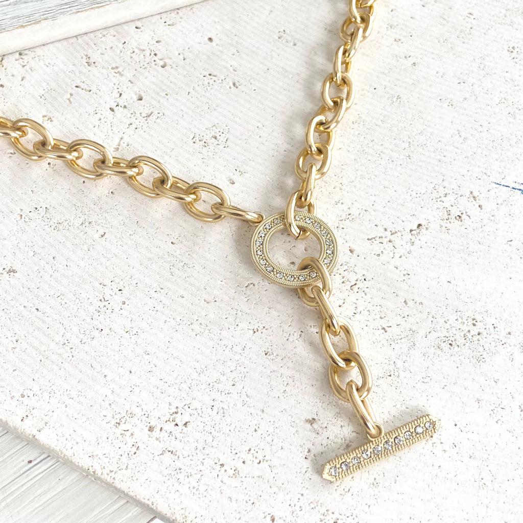 Chunky Y Chain Matte Gold Necklace 