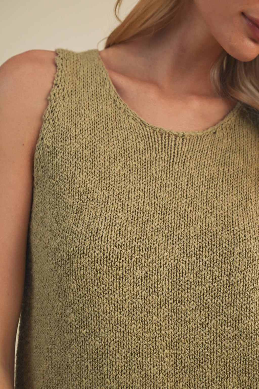 Textural Knit Raw-Edge Sleeveless Top