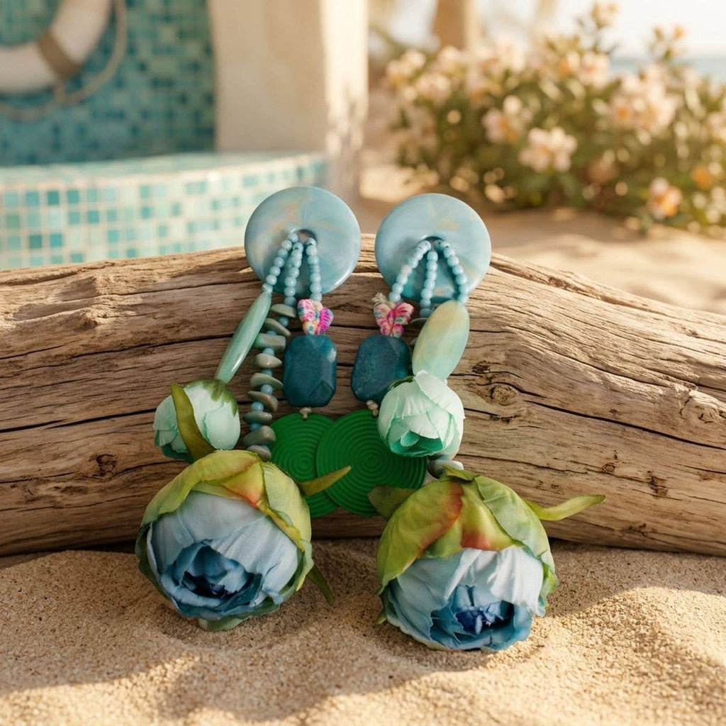 Turquoise Oversized Flower Butterfly Drop Earrings
