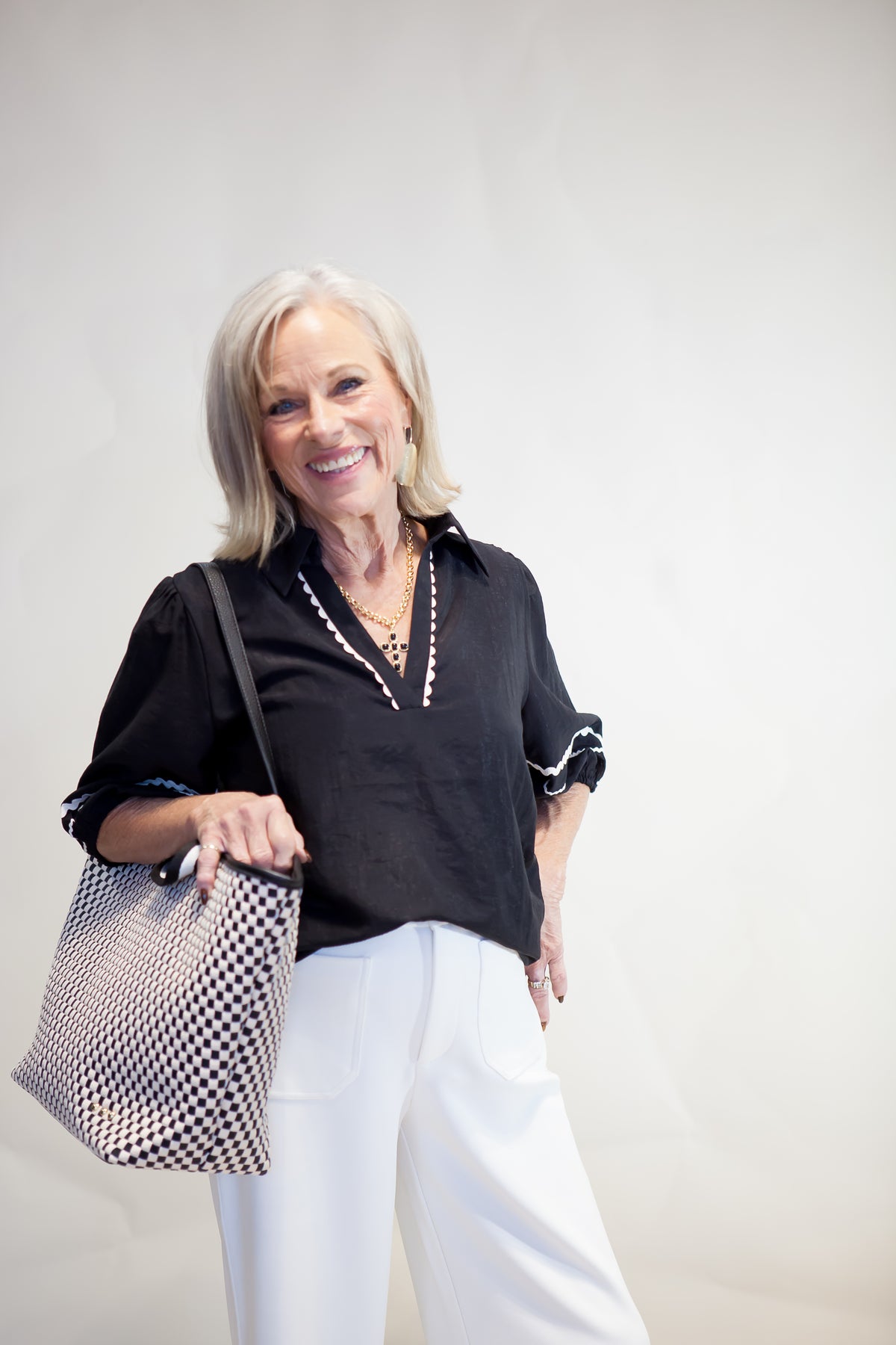 Camille Contrast Trim V- Neck Blouse