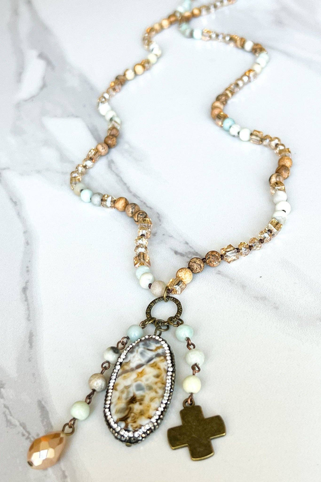 Boho Necklace in Amazonite and Jasper/Emma