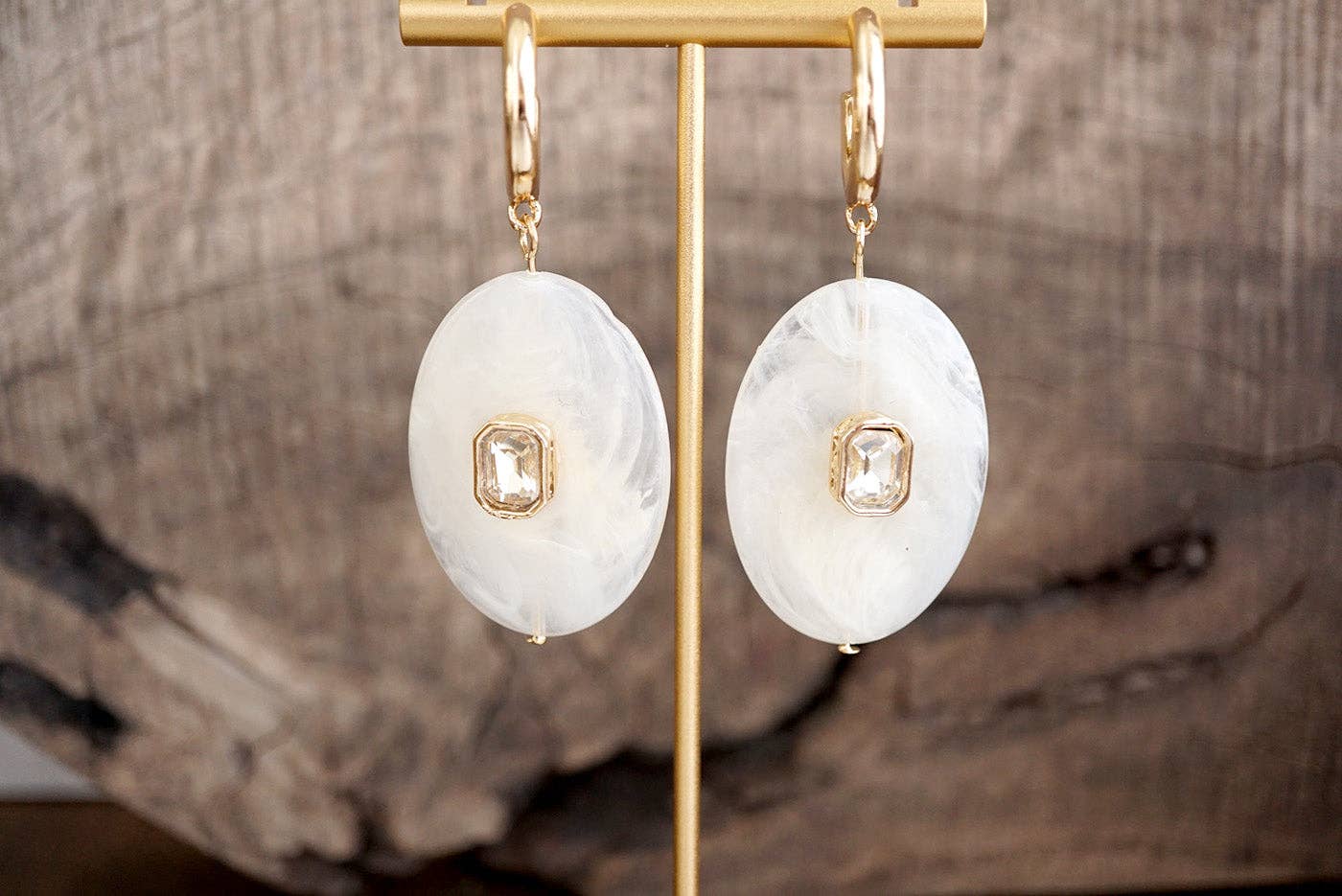 Prism Drift – Marbled Acrylic Stone Open Hoop Dangling Earrings