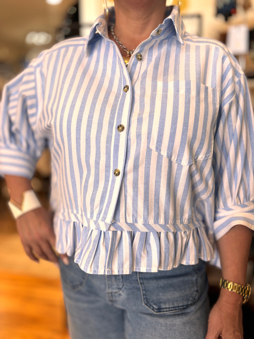 BiBi Roxelana Ruffled Hem Striped Top