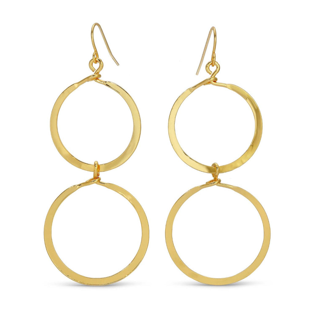 Long Lightly Hammered Double Open Circle Earrings