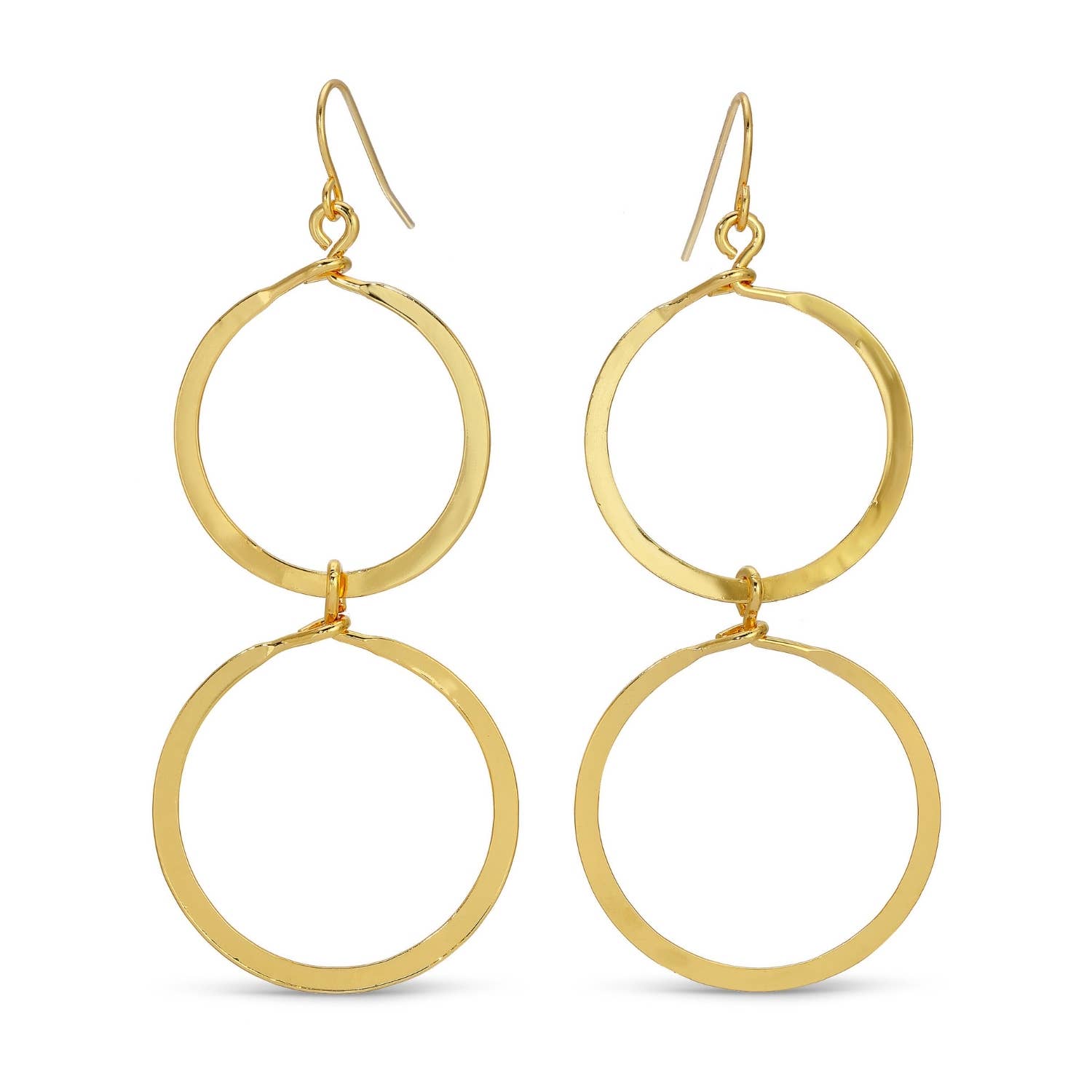 Long Lightly Hammered Double Open Circle Earrings