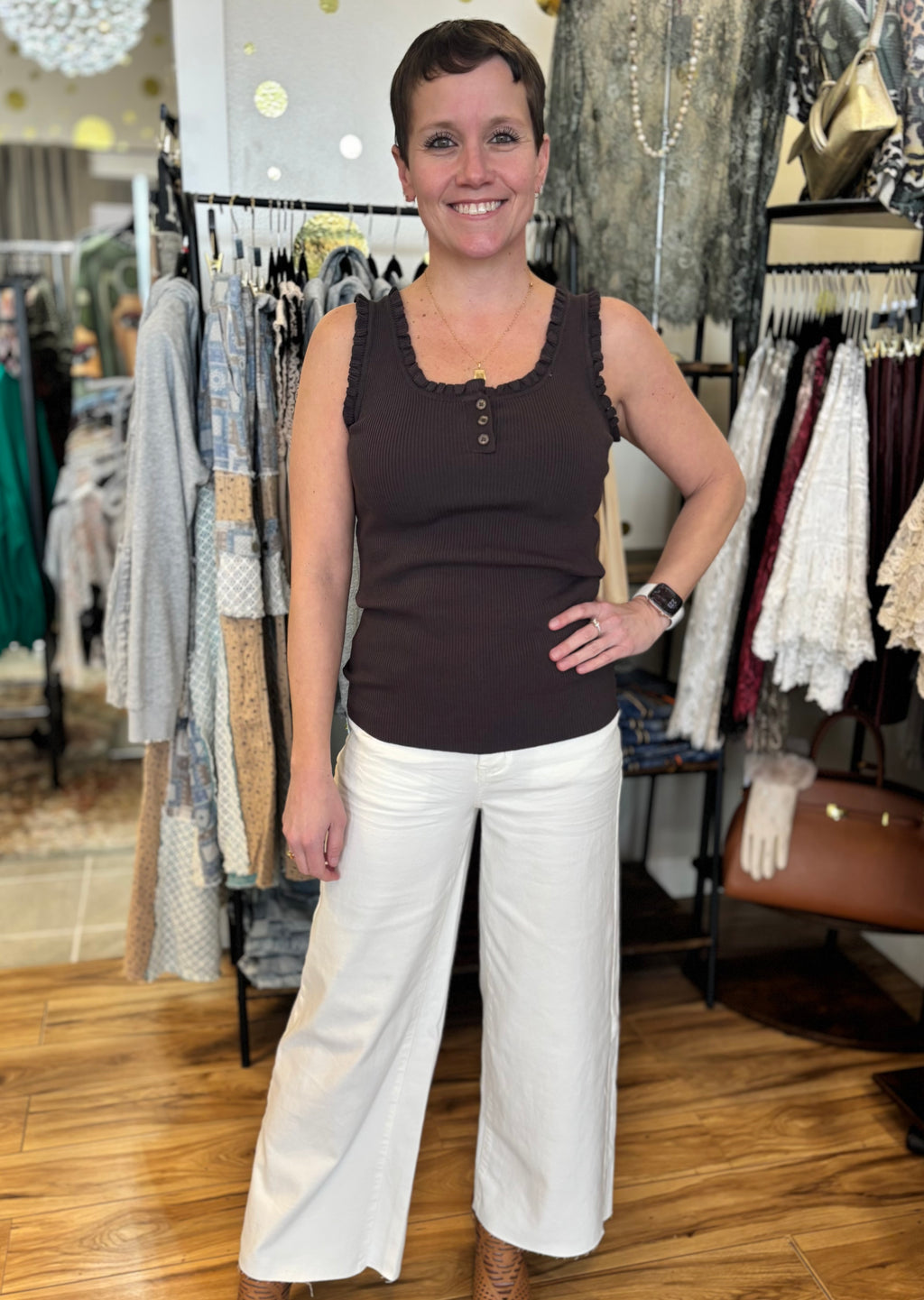 Easel Riley Ribbed Ruffle Tank