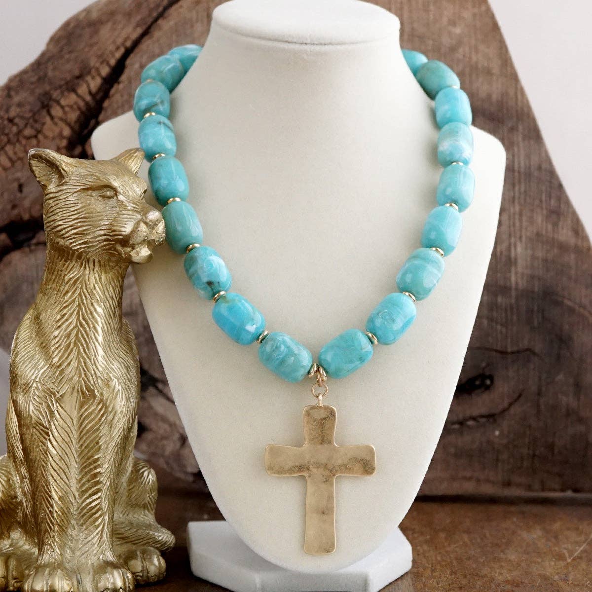 Chunky Statement Necklace – Acrylic Beads Gold Cross Necklace