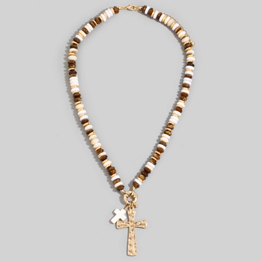 Acrylic Disc Beaded Double Cross Pendant Necklace